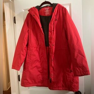 L.L. Bean Red Faux Fur Lined Coat